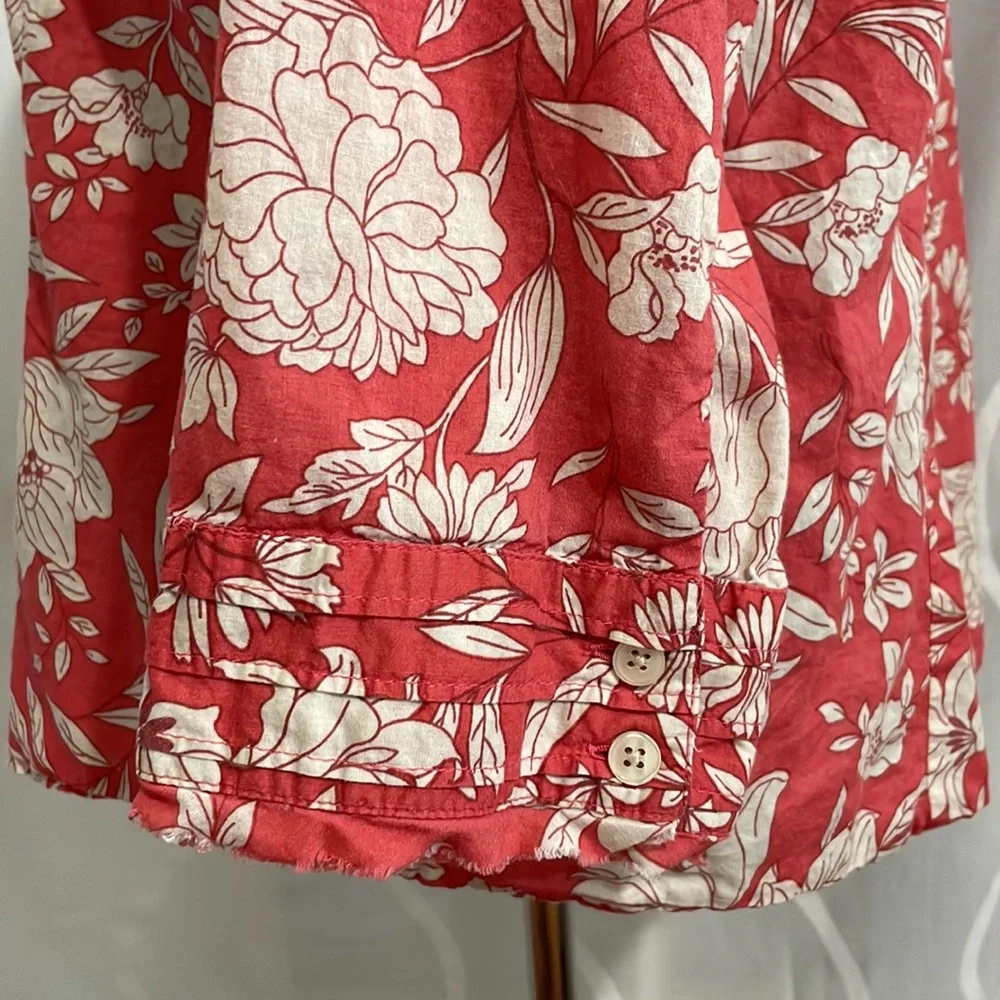 Van Heusen Coral & Beige Floral Print Button Down Blouse, Size XL - Picture 4 of 8